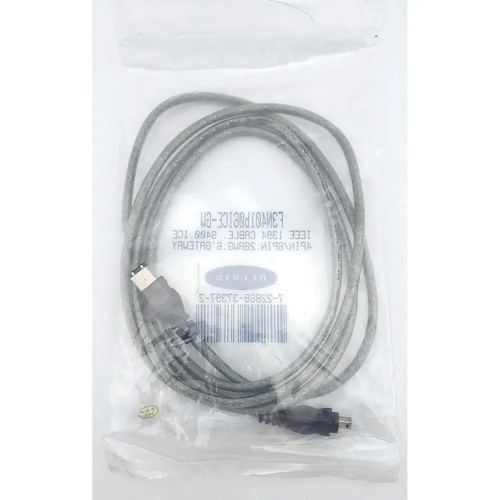 Belkin IEEE 1394 FireWire Cable S400 ICE 4‑Pin to 6‑Pin 28AWG – 6ft – NEW SEALED
